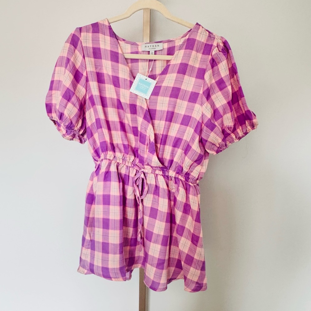 Hayden Auden Pink Plaid top